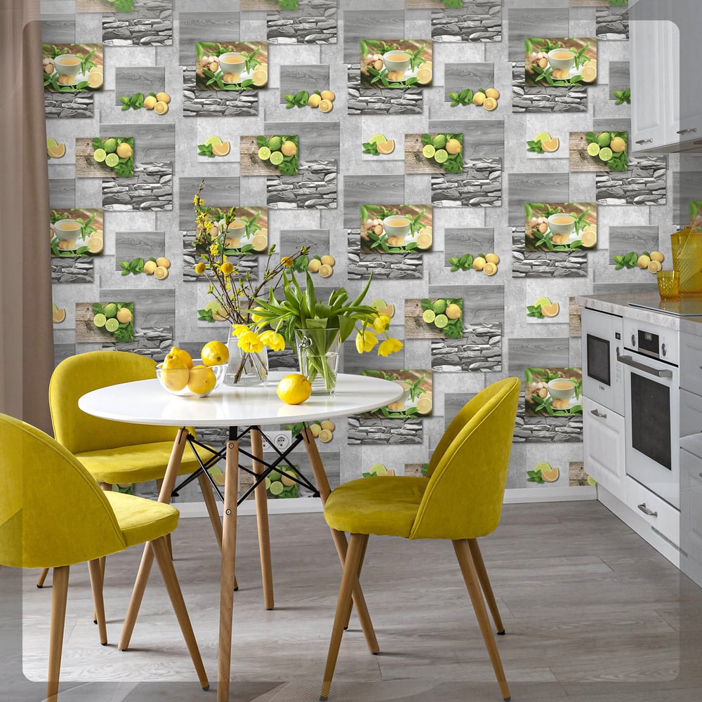 Изображение товара Бумажные обои FOX Лайм моющиеся 12450, влажостойкие, рисунок фрукты