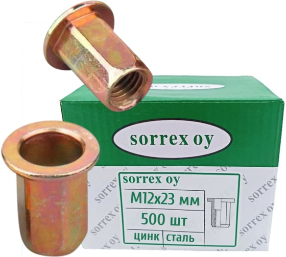 Изображение товара Гайка заклепка SORREX М12x23 шестигранная широкий фланец 500 штук PQL M12 500