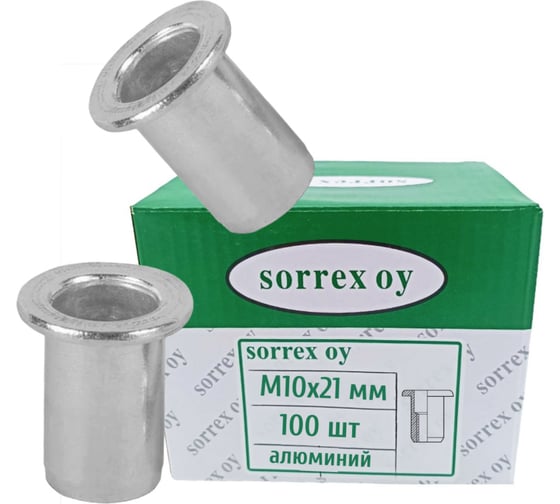 Изображение товара SORREX Заклепка гайка резьбовая винтовая алюминиевая удлиненная стандартный бортик М10x21 100 штук PYL M10L 100