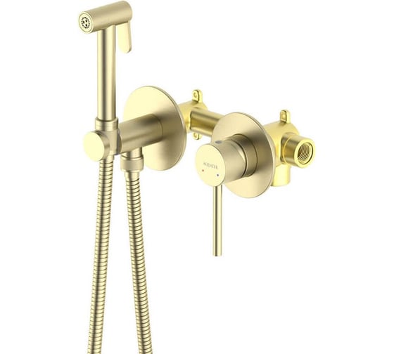 Изображение товара Комплект для гигиенического душа встроенный Aquatek AQ1319BG ЕВРОПА 2 отверстия, смеситель + гигиеническая лейка + шланг, шлиф. золото 00000139827