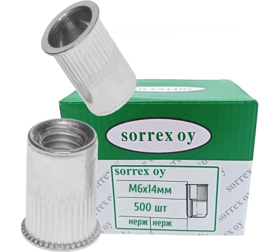 Изображение товара Заклепка гайка SORREX резьбовая винтовая уменьшенный бортик с рифлением нержавейка М6x14 500 штук XA2 М6 500