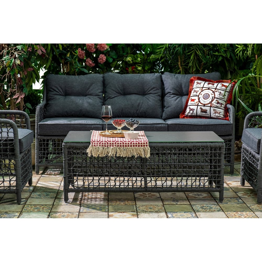 Изображение товара Кофейный плетеный стол Joygarden LUCCA с закаленным стеклом