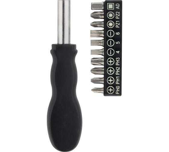 Изображение товара Отвертка с набором бит PARK 11 предметов, пластиковые рукоятки 109102