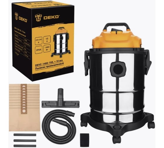 Изображение товара Строительный пылесос DEKO DKVC-1400-15S 10 мешков для пыли 083-1061