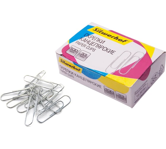 Изображение товара Скрепки Silwerhof 491038 металл, оцинкованные, 33 мм, 100 шт., картонная коробка 1192343