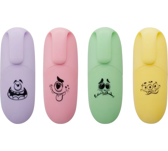 Изображение товара Набор текстовыделителей Silwerhof Monster Pastel 1-4 мм, 4 цвета, коробка с европодвесом 1552346