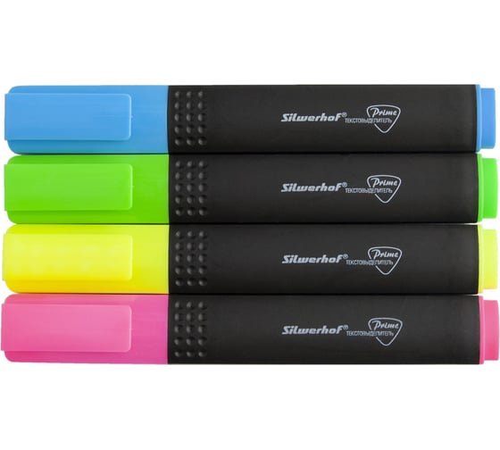 Изображение товара Набор текстовыделителей Silwerhof Prime+ скошенный пишущий наконечник, 1-4 мм, 4 цвета ассорти/голубой пакет 1526270