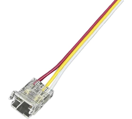 Изображение товара Коннектор Wolta выводной для ленты COB CCT шириной 10мм, провод длиной 10см, комплект из 3шт, артикул WLS-3PIN-CCT-COB-10MM-1