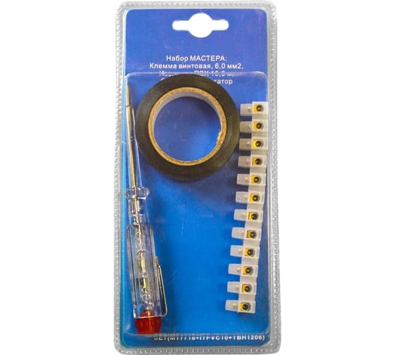 Изображение товара Набор электромонтажный ООО "ОПТИКОМ ЭЛЕКТРИК" индикаторная отвёртка, клеммная колодка, изолента 3242.0000