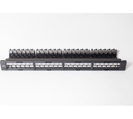 Изображение товара Коммутационная панель SPL модульная 19", 24 порта, 1U, с метками для маркировки, с задним организатором (без модулей), черный 500006