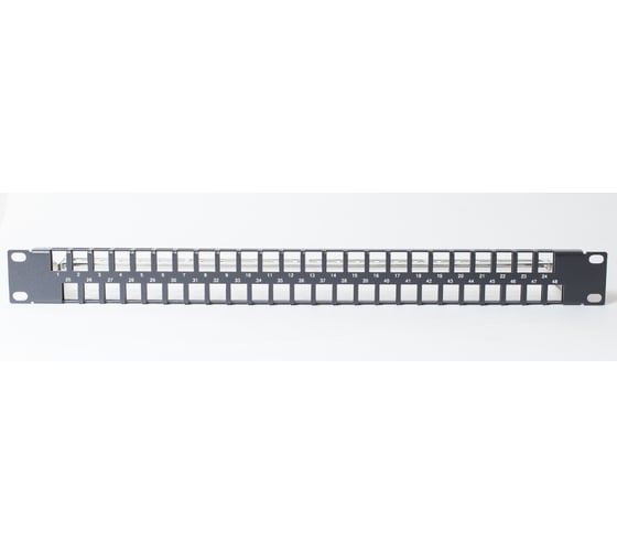 Изображение товара Коммутационная панель SPL модульная 19", 48 порта, 1U, с метками для маркировки, с задним организатором (без модулей), черный 500008