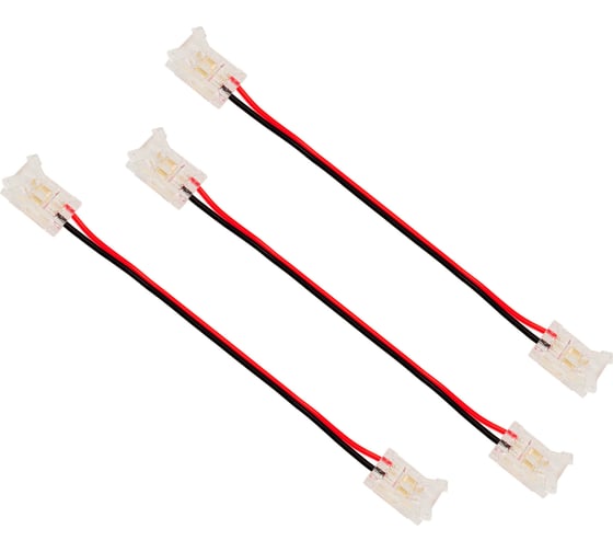 Изображение товара Коннектор выводной Wolta для однотонной ленты монохромной шириной 10 мм последовательный способ соединения, с длиной проводов 10см, в упаковке 3шт WLS-2PIN-10MM-MONO-2