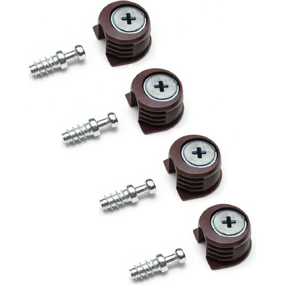 Изображение товара Эксцентриковая мебельная стяжка D20мм в пластиковом корпусе Левша, коричневая, 4 шт.