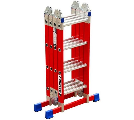 Изображение товара Лестница-трансформер Алюмет стеклопластиковая, четырёхсекционная шарнирная, алюминиевая ступень, 4х4 FGT44