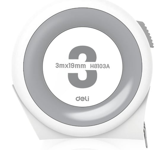 Изображение товара Рулетка DELI Home Series White H8103A 3м х 19мм (Эксклюзивный дизайн, софттач пластик, клипса, ремешок, подарочная упаковка) 177181