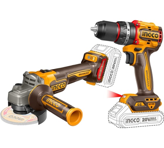 Изображение товара Набор INGCO 20В, BL шуруповерт 66Нм и УШМ 115/125 мм SUPER INDUSTRIAL CKLI20273