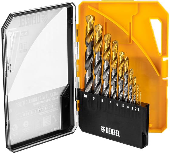 Изображение товара Набор сверл по металлу Denzel 1-10 мм, Р6М5-TiN, Golden Tip, 10 шт 723001