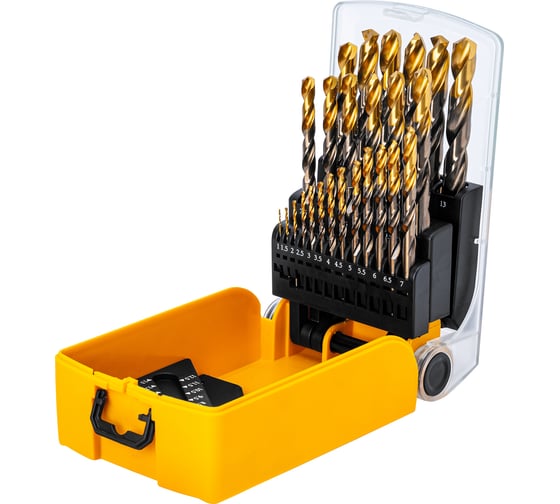 Изображение товара Набор сверл по металлу Denzel 1-13 мм, Р6М5К8-TiN, Golden Tip, 25 шт 723010