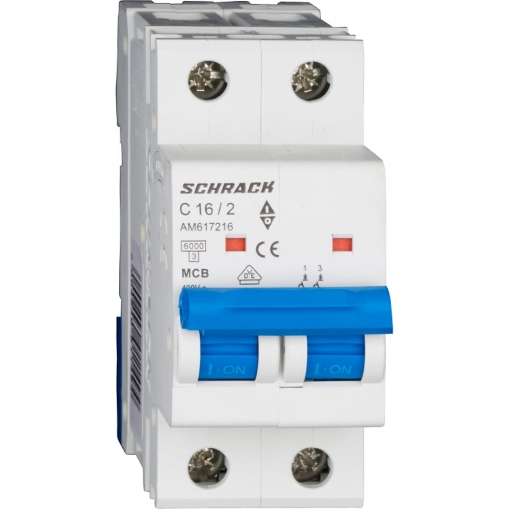 Изображение товара Автоматический выключатель Schrack Technik AM 6кА 2П C 16А монтаж на DIN-рейку
