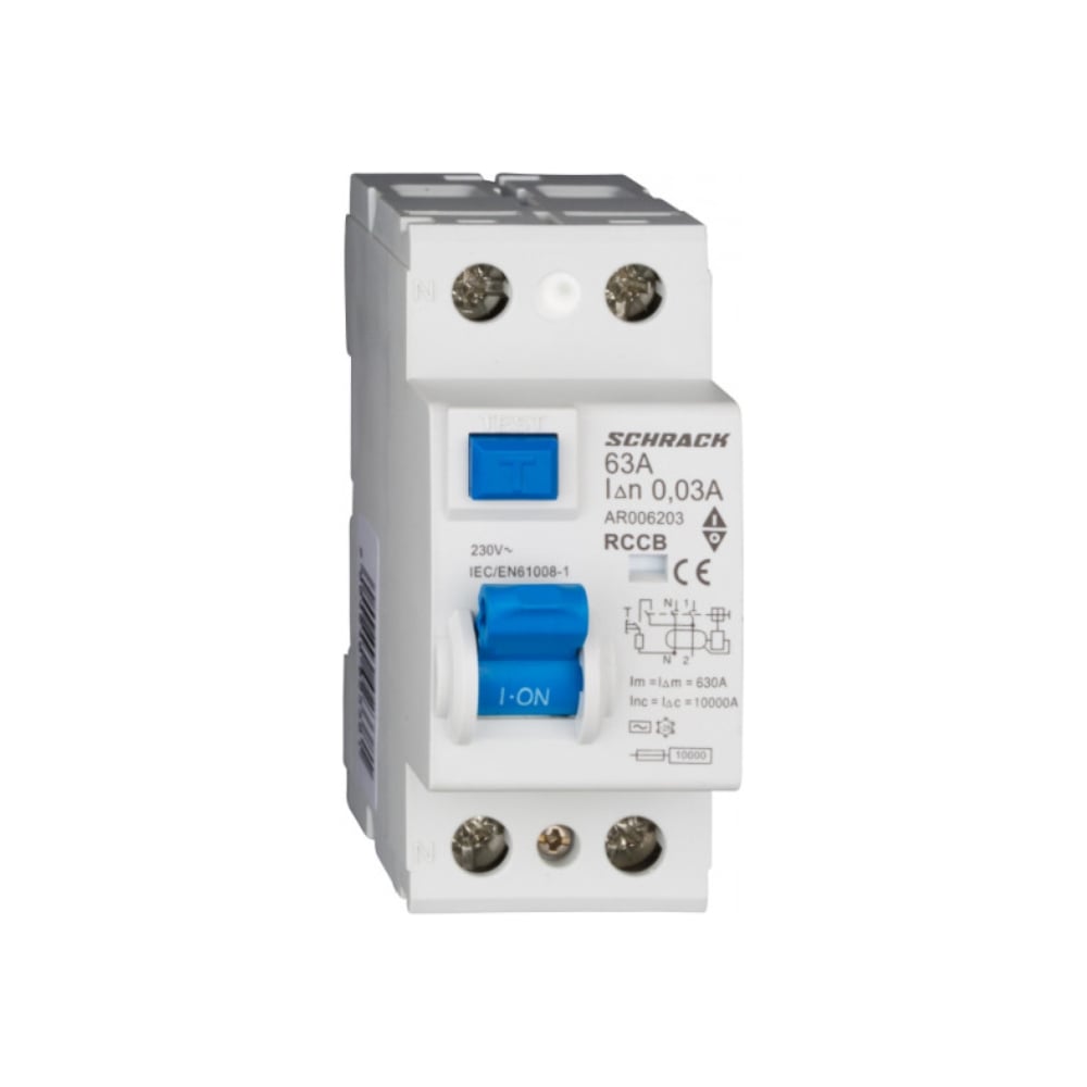 Изображение товара Автоматический выключатель Schrack Technik 10кА 63A/30mA тип AC AR006203