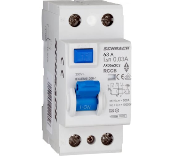 Изображение товара Автоматический выключатель Schrack Technik 10кА, 2P 63A/30mA, УЗО, тип A, AR056203