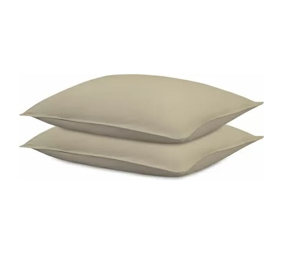 Изображение товара Набор наволочек Tkano из стираного перкаля, бежево-серого цвета, из коллекции Essential, 50x70 см TK24-PC0023