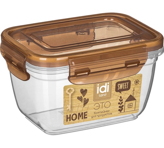 Изображение товара Контейнер для продуктов Idiland Lock прямоугольный 0,55л с защелками (коричневый транспарент) 231113140/00