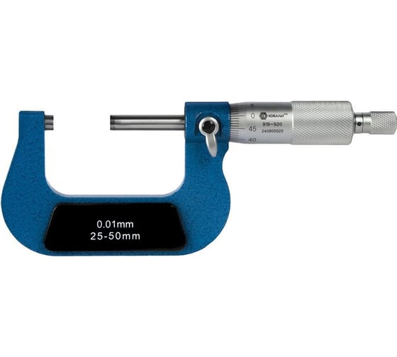 Изображение товара Микрометр механический КОБАЛЬТ диапазон измерений 25-50 мм, точность 0,01 мм, кейс 919-920