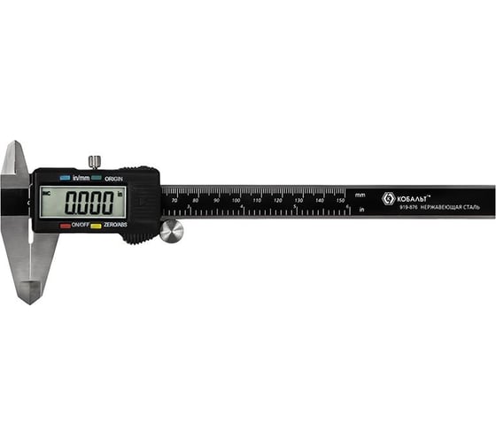 Изображение товара Штангенциркуль цифровой КОБАЛЬТ ШЦЦ открытого типа, 150 мм, точность 0,01 мм, глубиномер, направляющая из нерж. стали, кейс () 919-876