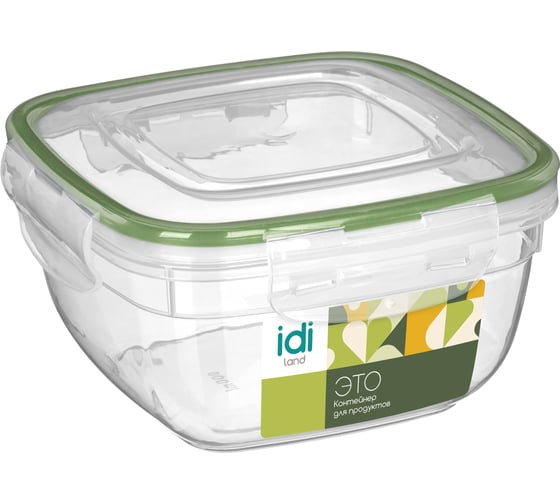 Изображение товара Контейнер для продуктов Idiland Lock квадратный 0,9 л, с защелками (прозрачный) 231111701/00