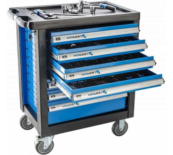 Изображение товара Инструментальная тележка HOEGERT TECHNIK 7 ящиков, усиленный пластиковый верх HT7G047