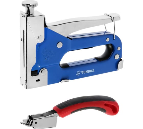 Изображение товара Мебельный степлер в кейсе  ТУНДРА типы скоб 140/28/300, 4 - 14 мм + скобоудалитель, скобы 1550270