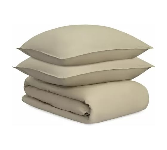 Изображение товара Комплект постельного белья Tkano из стираного перкаля, бежево-серого цвета, из коллекции Essential, 200x220 см TK24-DC0024