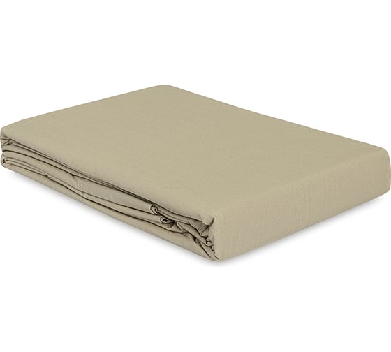 Изображение товара Простыня на резинке Tkano из стираного перкаля, бежево-серого цвета, из коллекции Essential, 180x200x30 см TK24-FS0031