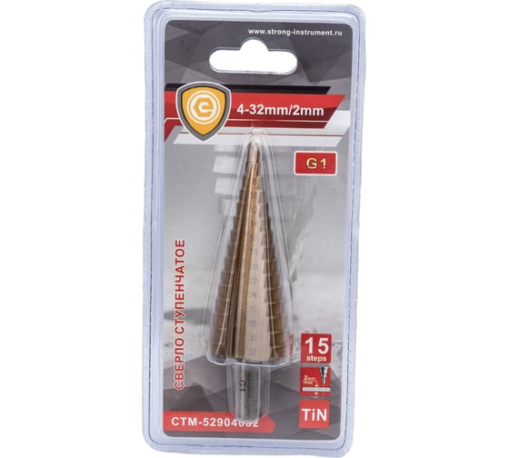 Изображение товара Сверло ступенчатое для цветных металлов G1 4-32 мм Strong СTМ-52904032