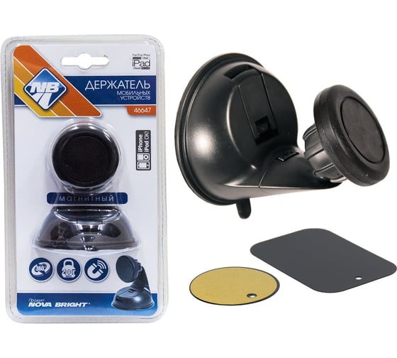 Изображение товара Держатель мобильного устройства Nova Bright магнитный, на присоске с фиксатором 46647