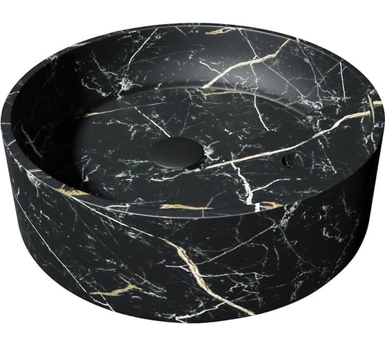 Изображение товара Раковина для ванной круглая накладная Teymi Lina S с полочкой под смеситель, D40, черный мрамор T50194 ЦБ-00270390