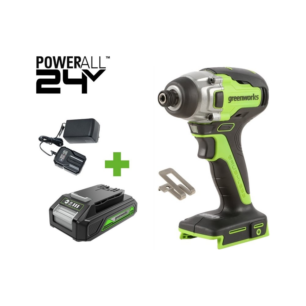 Изображение товара Винтоверт ударный GreenWorks GD24ID3 с аккумулятором 24V 300Nm