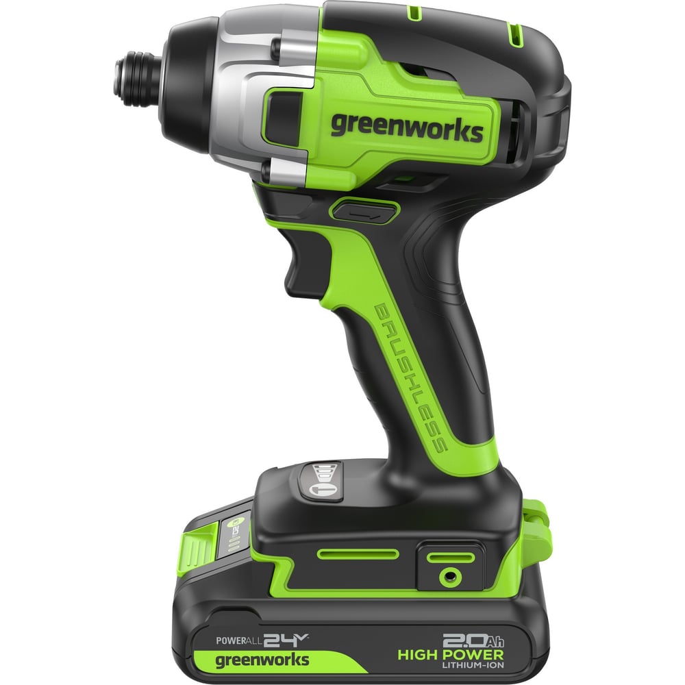Изображение товара Винтоверт ударный GreenWorks GD24ID3, 24V, б/щет, 0-2800об/мин, 4000уд/мин, HEX 1/4", 300Нм, 3 режима, 1x2Ач, ЗУ, коробка 3802807VUA Изображение товара Винтоверт ударный GreenWorks GD24ID3, 24V, б/щет, 0-2800об/мин, 4000уд/мин, HEX 1/4", 300Нм, 3 режима, 1x2Ач, ЗУ, коробка 3802807VUA