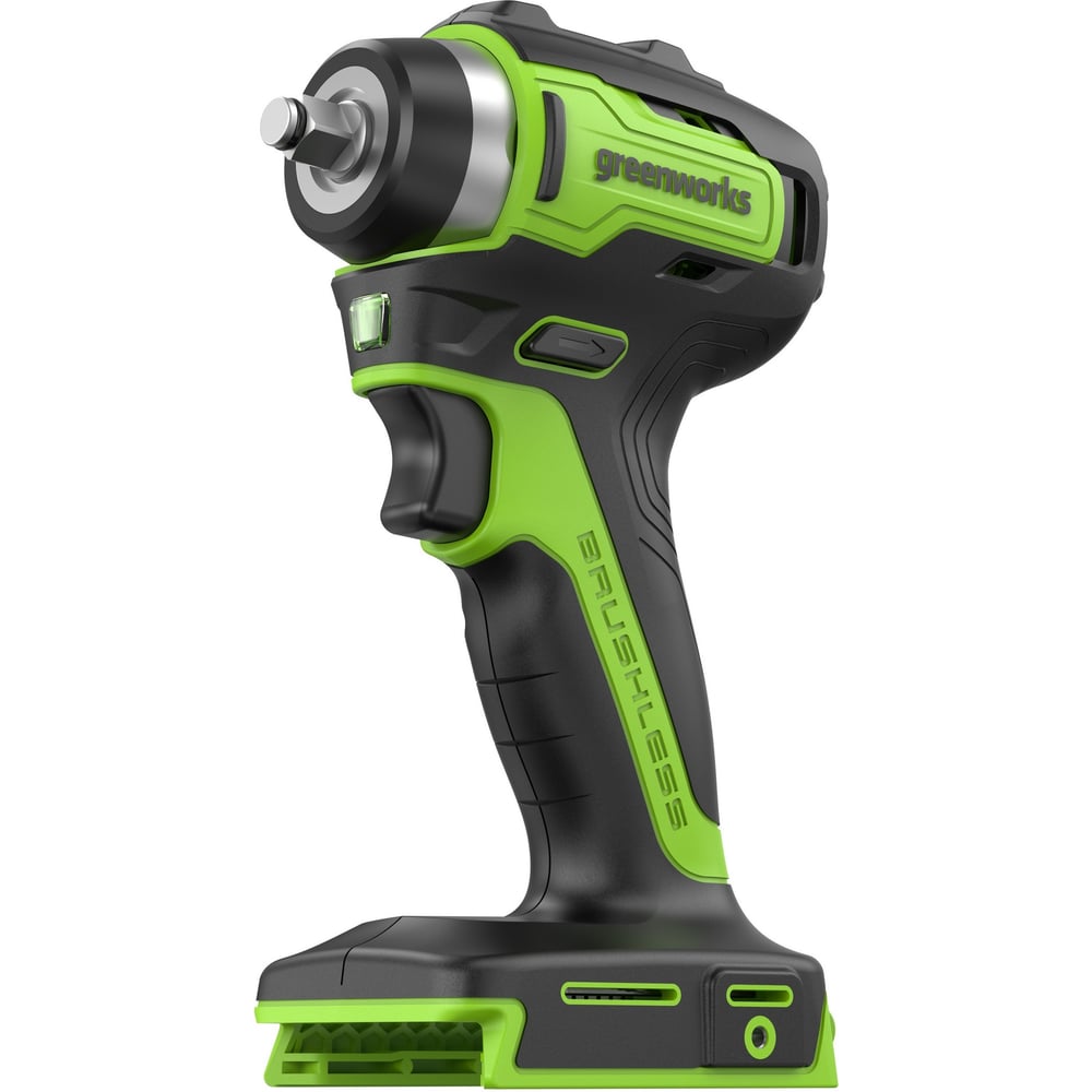 Изображение товара Гайковерт ударный GreenWorks G24IW200, 24V, б/щет, 0-2400об/мин, 3200уд/мин, 3/8'', 200Нм, 1x2Ач, ЗУ, коробка 3803607VUA Изображение товара Гайковерт ударный GreenWorks G24IW200, 24V, б/щет, 0-2400об/мин, 3200уд/мин, 3/8'', 200Нм, 1x2Ач, ЗУ, коробка 3803607VUA
