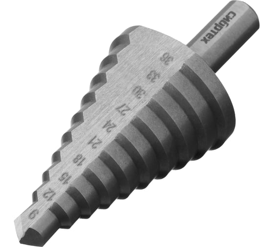 Изображение товара Сверло ступенчатое по металлу, 9-12-15-18-21-24-27-30-33-36 мм, 4241 СИБРТЕХ 723014