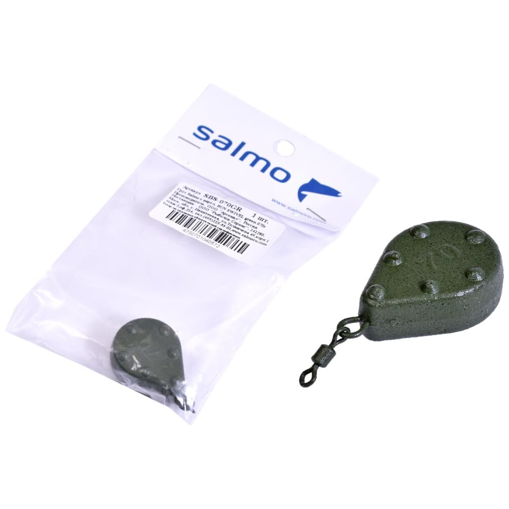 Изображение товара Грузило с вертлюгом SALMO BUN SWIVEL green 070г SBS-070GR для карповой и фидерной ловли