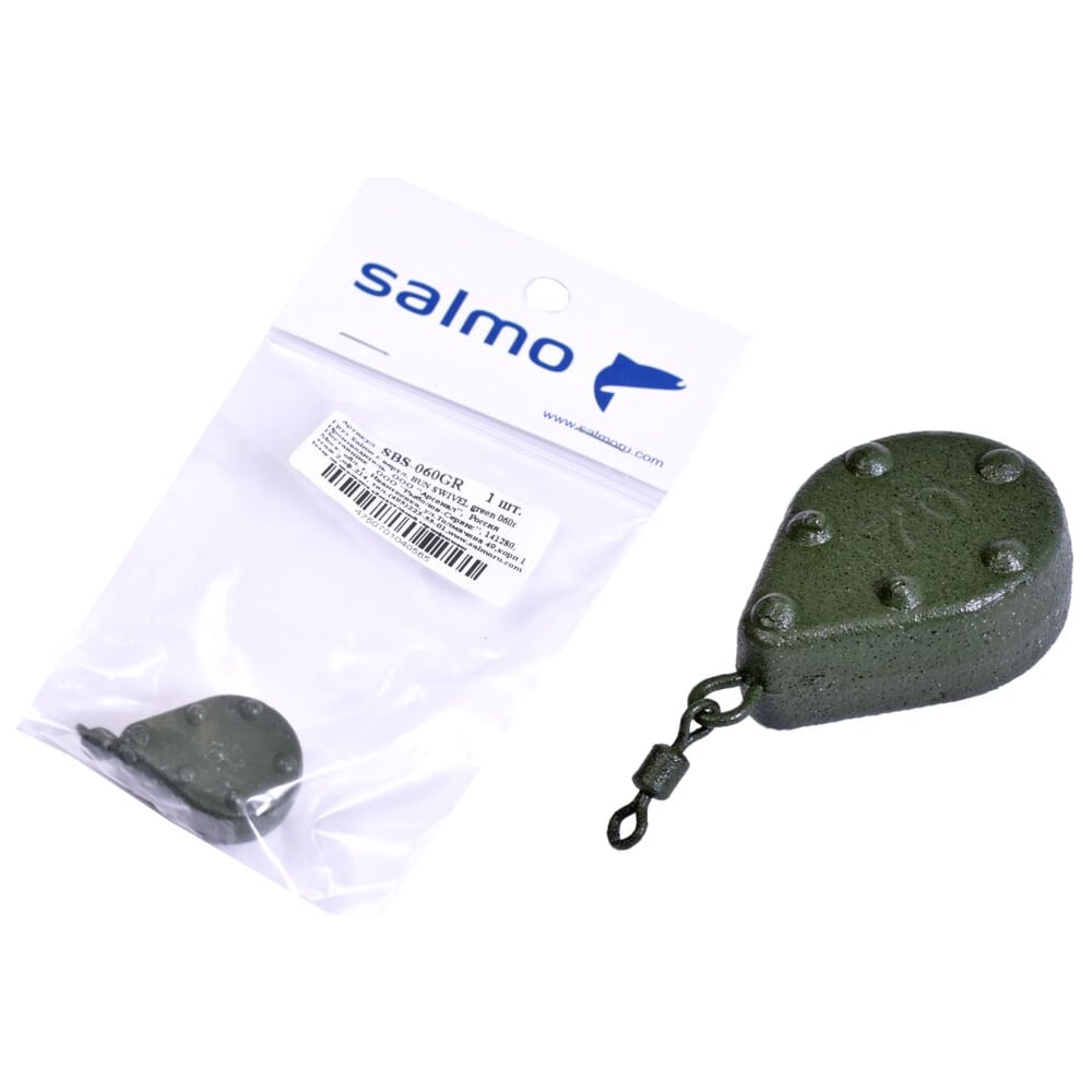 Изображение товара Грузило с вертлюгом SALMO BUN SWIVEL green 60 г для карповой и фидерной ловли