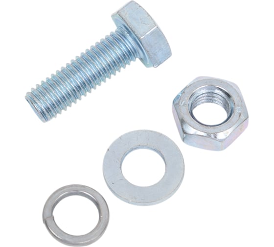 Изображение товара Болт с шестигранной головкой ВИРТУОЗ 10х 30 DIN 933 оцинк, гайка шестигранная M10 DIN 934 оцинк, шайба плоская М 10 DIN 125A оцинк, шайба пружинная гроверная, цинк DIN127B М10, кп8.8, 2 шт. 61489