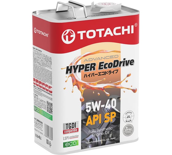 Изображение товара Масло моторное TOTACHI HYPER Ecodrive Fully Synthetic SP/SN PLUS 5W-40 4л E1504