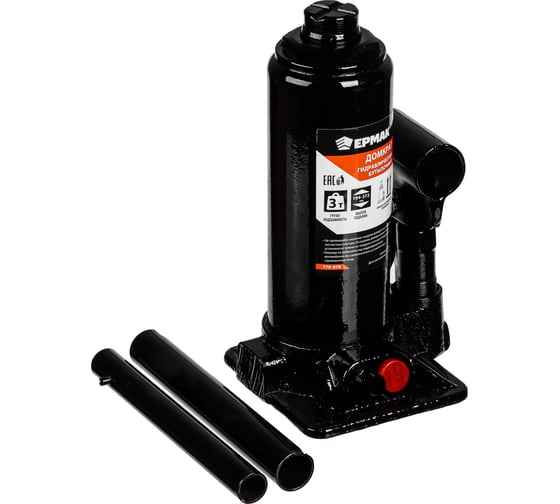 Изображение товара Домкрат гидравлический бутылочный ЕРМАК 3 т, в кейсе, высота подъема 194-372 мм 770-078