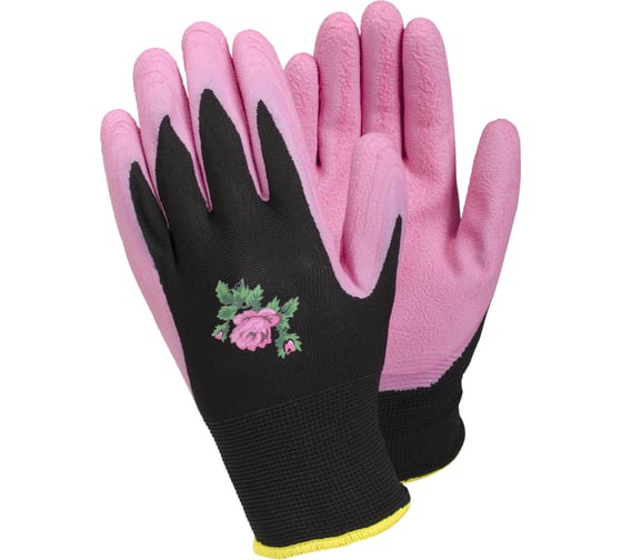 Изображение товара Хозяйственные нейлоновые перчатки с обливом TEGERA черный/розовый, размер 7 90067-7