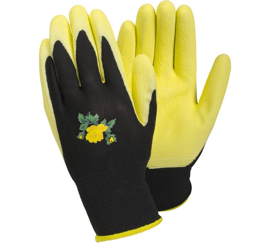 Изображение товара Хозяйственные нейлоновые перчатки с обливом TEGERA, черный/желтый, размер 7, 90069-7