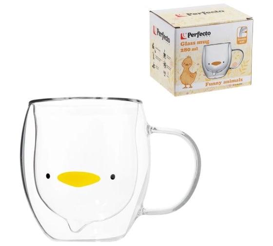 Изображение товара Кружка стеклянная PERFECTO LINEA серия Funny animals с двойными стенками, 280 мл 30-130001