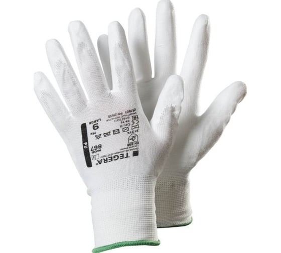 Изображение товара Перчатки из синтетического материала обливные с полиуретаном МБСTEGERA цвет белый, размер 10 867-10